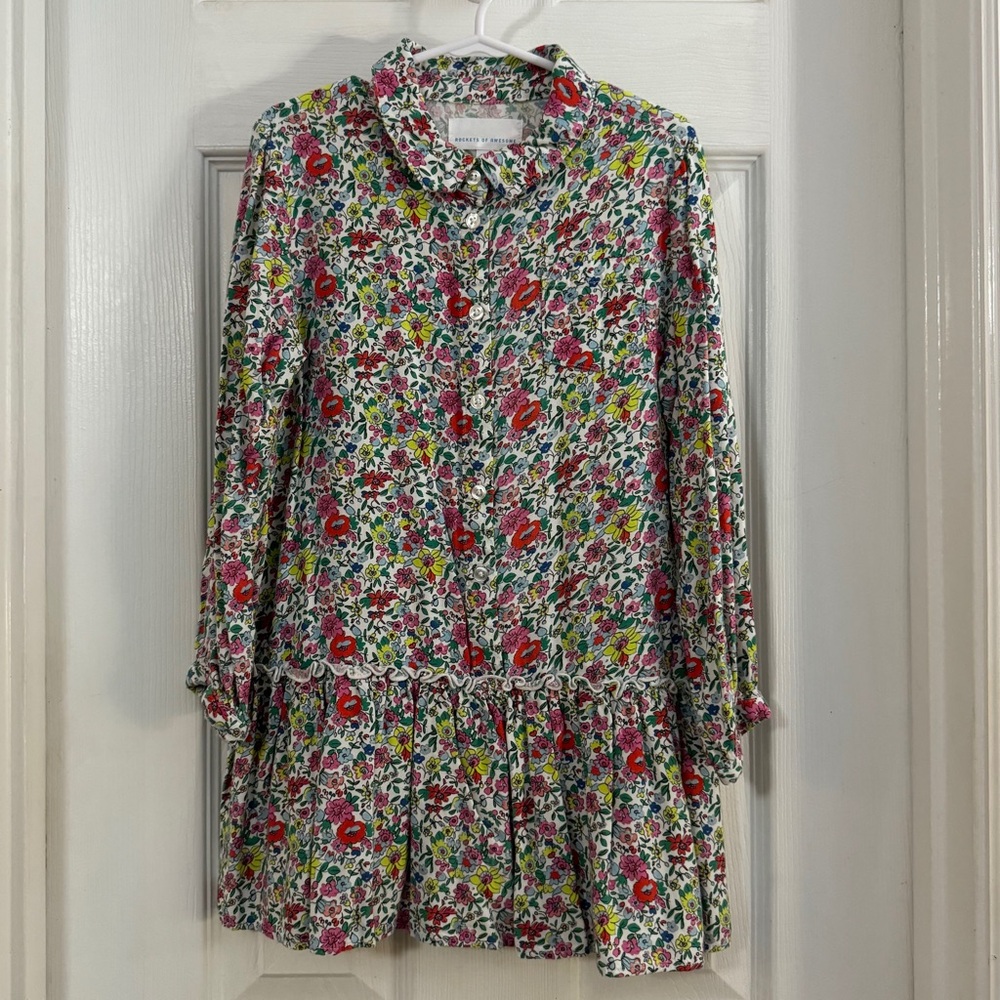 Rocket of Awesome Girl Floral Dress Long Sleeve Peter Pan Collar Low Waste Dress